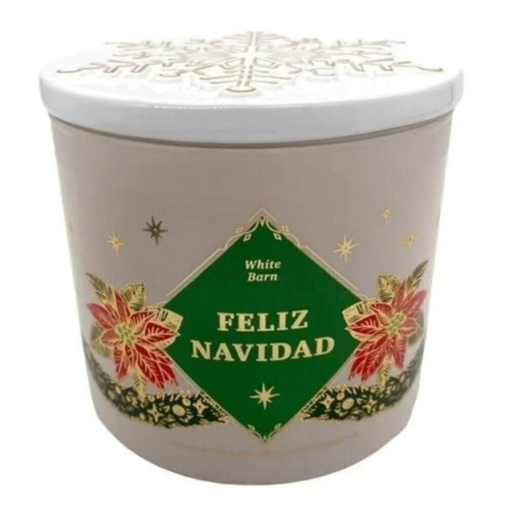 Bath & Body Works Feliz Navidad 3-Wick Candle Snowflake Lid